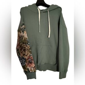 Floral Sleeve Green Women's Hoodie
